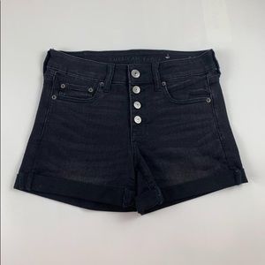 American Eagle Black Button Fly Midi Shorts 4